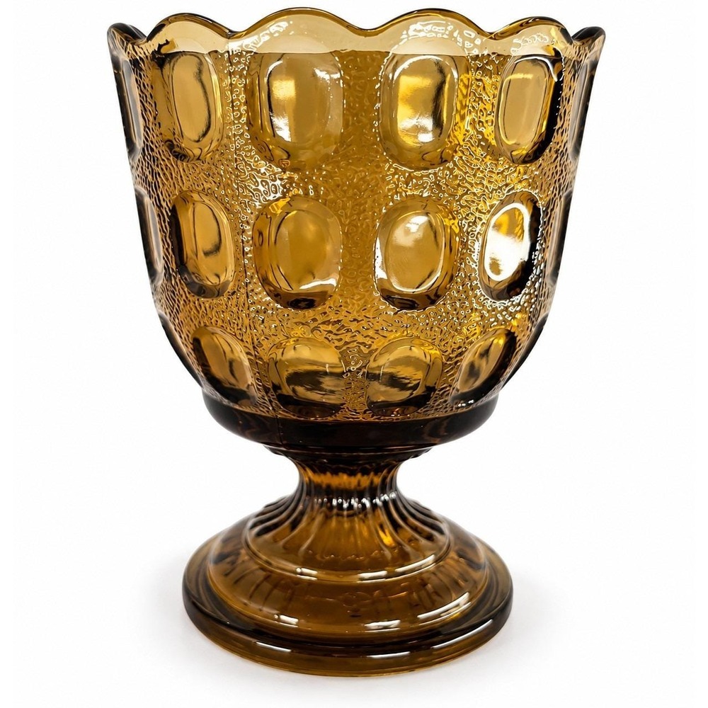 Vintage E.O. Brody G-29 Amber Glass Pedestal Vase Thumbprint Scalloped MCM USA